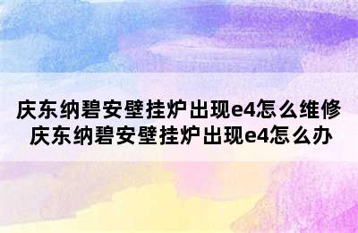 庆东纳碧安壁挂炉出现e4怎么维修 庆东纳碧安壁挂炉出现e4怎么办